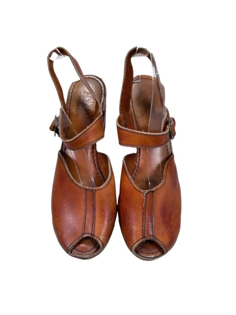 1970s Larks Brazil 9 Brown Leather Wedge Platform Clog Sandal Vtg